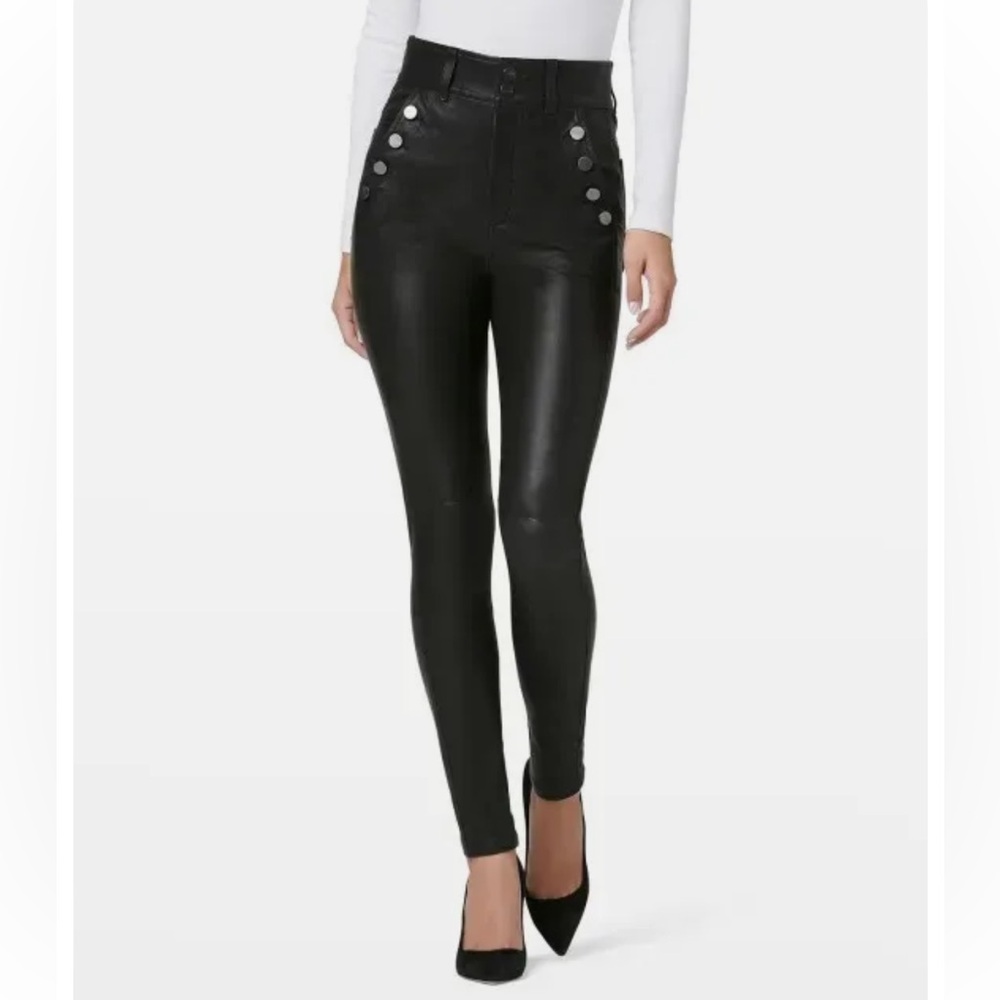 Joe’s Jeans The Georgia High Rise Button Skinny Leather Pants SZ 28
